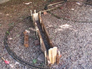 Forms used to pour a straight section of track base